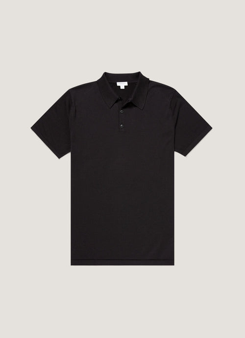 Mens Sea Island Cotton Knit Polo In Black