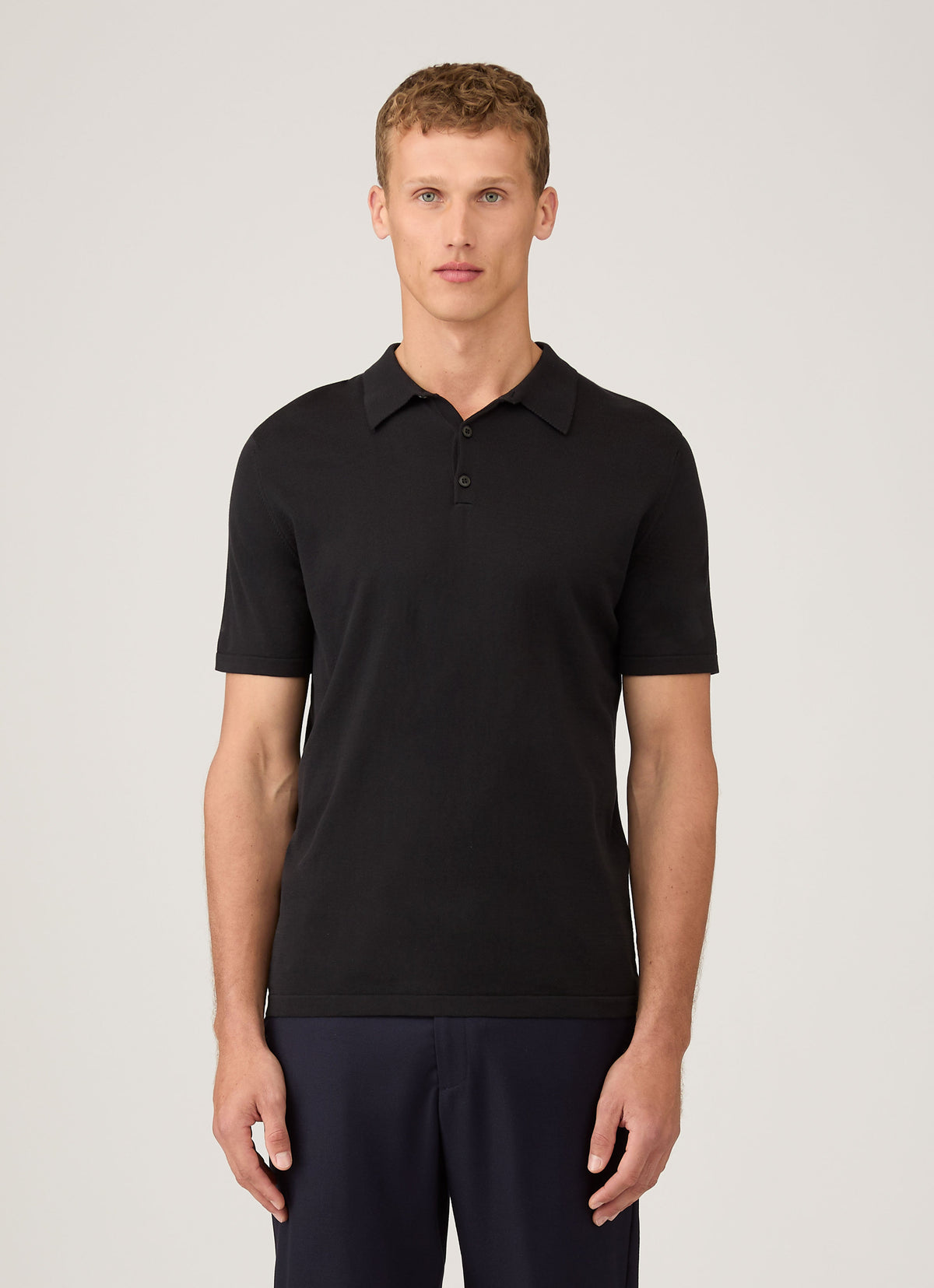 Mens Sea Island Cotton Knit Polo In Black