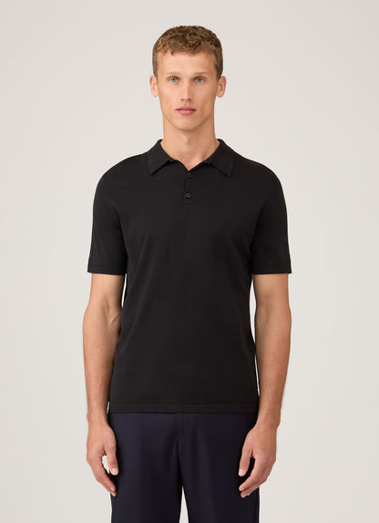 Mens Sea Island Cotton Knit Polo In Black