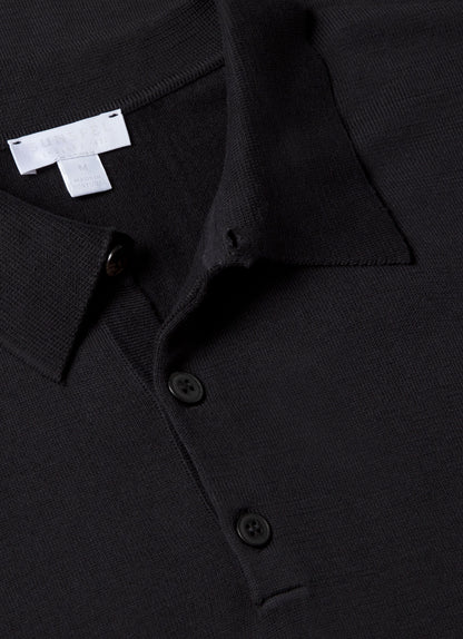 Mens Sea Island Cotton Knit Polo In Black