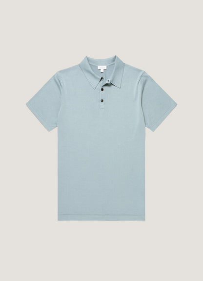 Mens Sea Island Cotton Knit Polo Shirt In Stone Blue Mpol8090 Buwt