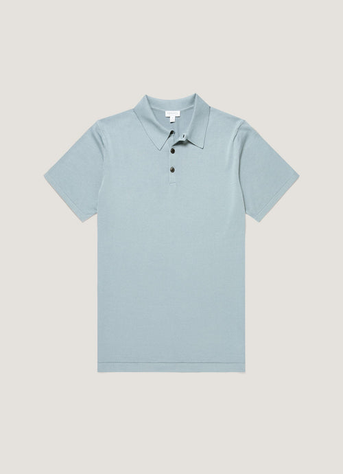 Mens Sea Island Cotton Knit Polo Shirt In Stone Blue Mpol8090 Buwt