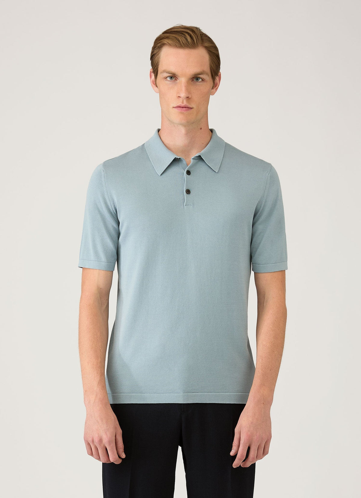 Mens Sea Island Cotton Knit Polo Shirt In Stone Blue Mpol8090 Buwt