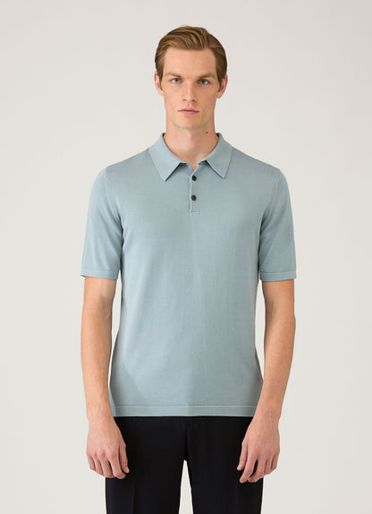 Mens Sea Island Cotton Knit Polo Shirt In Stone Blue Mpol8090 Buwt