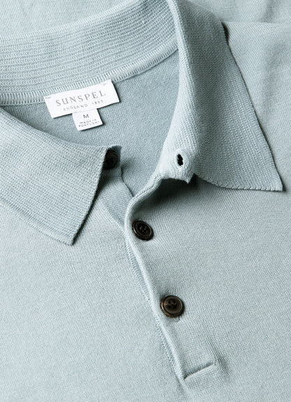 Mens Sea Island Cotton Knit Polo Shirt In Stone Blue Mpol8090 Buwt