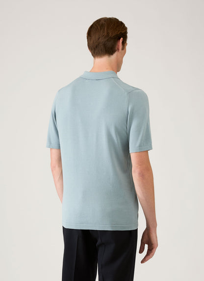 Mens Sea Island Cotton Knit Polo Shirt In Stone Blue Mpol8090 Buwt