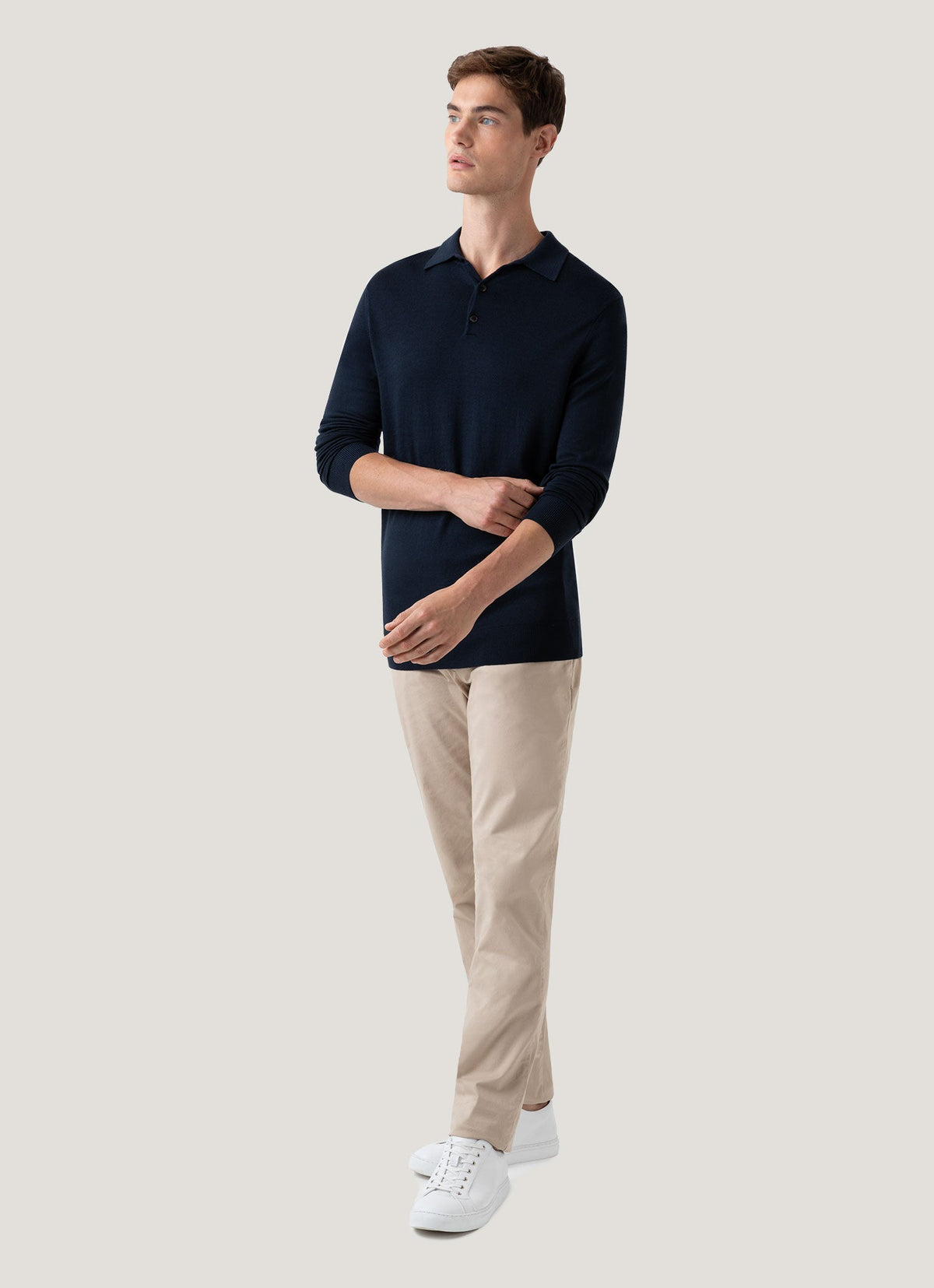 Mens Fine Merino Wool Polo Shirt In Light Navy