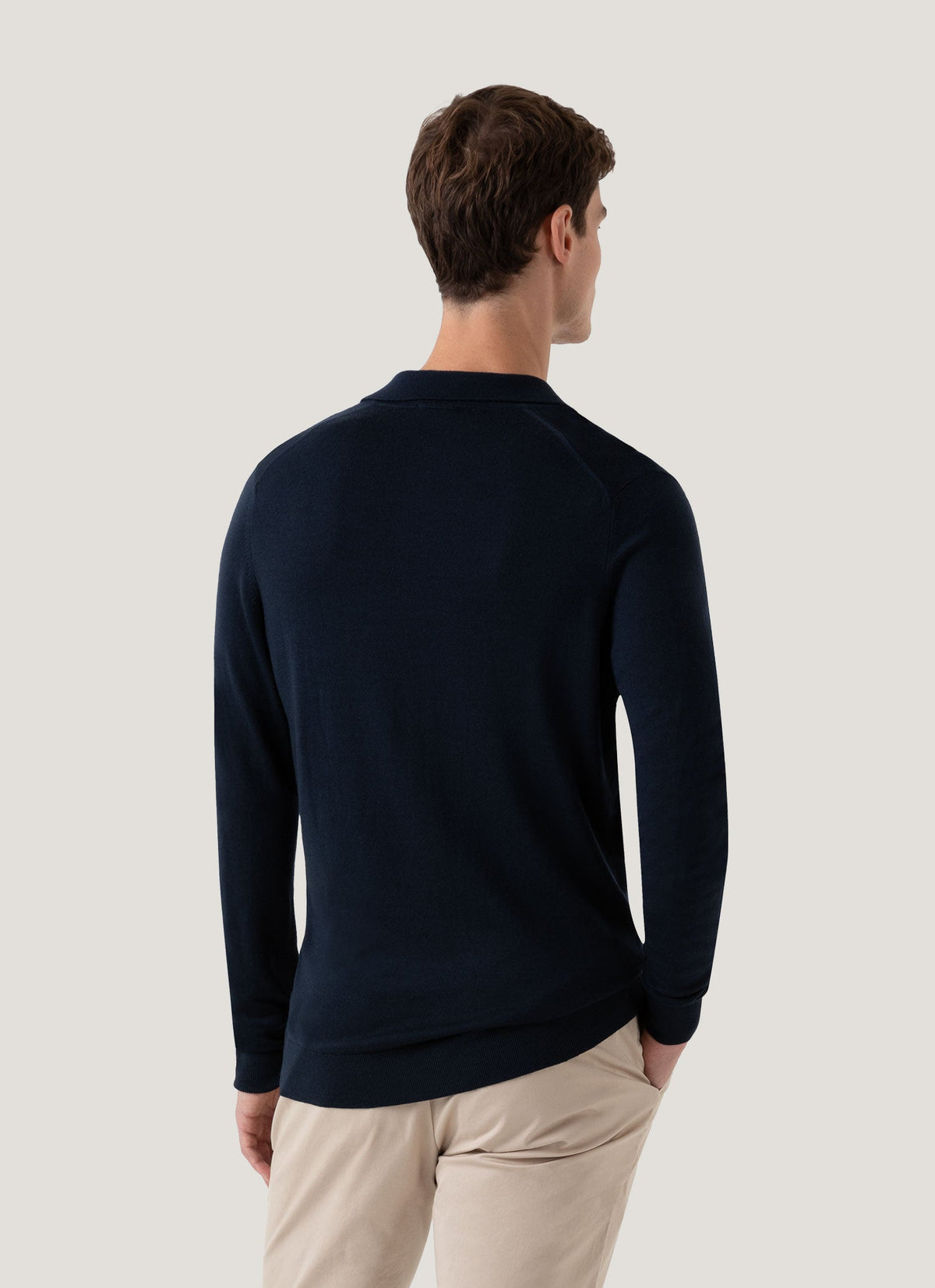 Mens Fine Merino Wool Polo Shirt In Light Navy