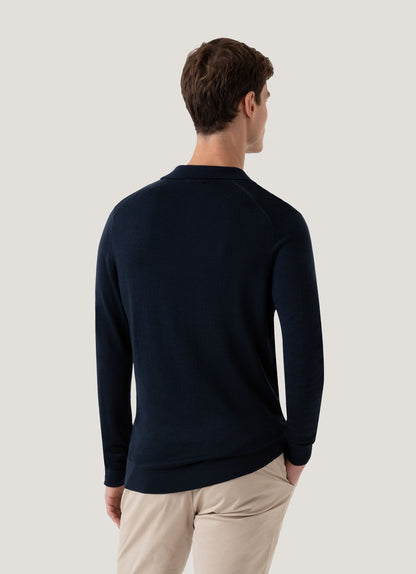 Mens Fine Merino Wool Polo Shirt In Light Navy