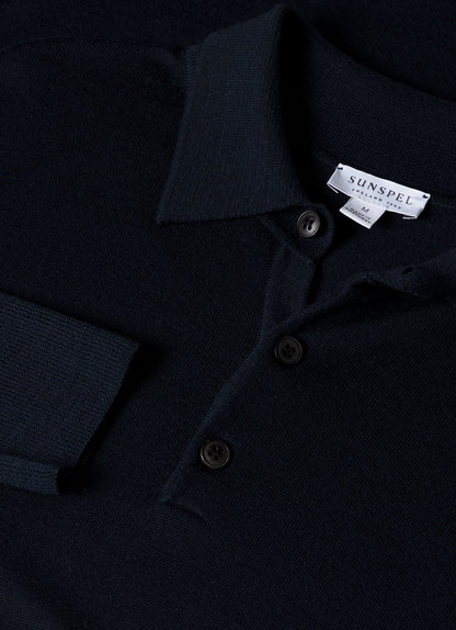 Mens Fine Merino Wool Polo Shirt In Light Navy