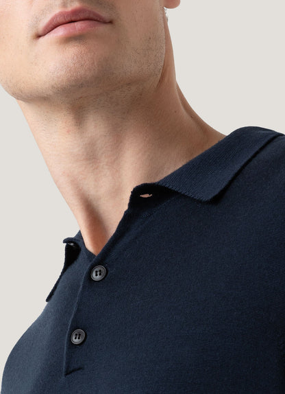 Mens Fine Merino Wool Polo Shirt In Light Navy