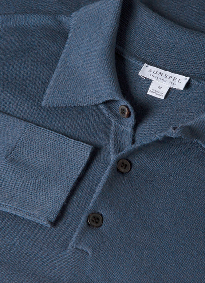 Mens Extra Fine Merino Polo Shirt In Slate Blue Mpol8092 Buua