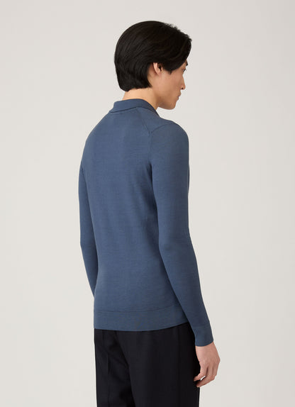 Mens Extra Fine Merino Polo Shirt In Slate Blue Mpol8092 Buua