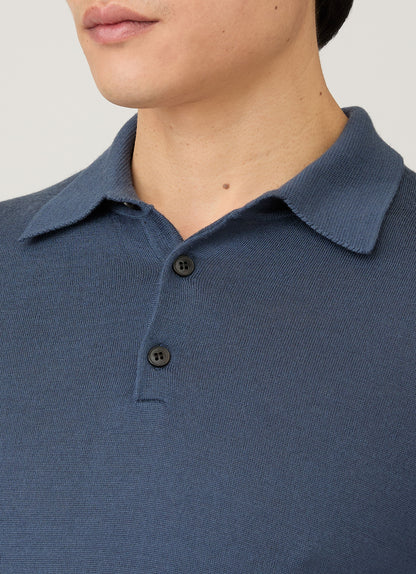 Mens Extra Fine Merino Polo Shirt In Slate Blue Mpol8092 Buua