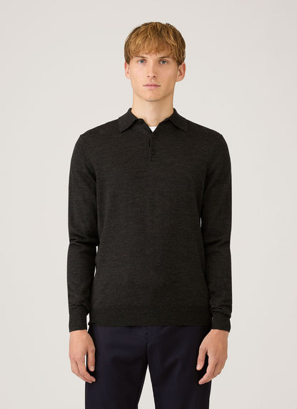 Ls Polo Shirt In Charcoal Melange