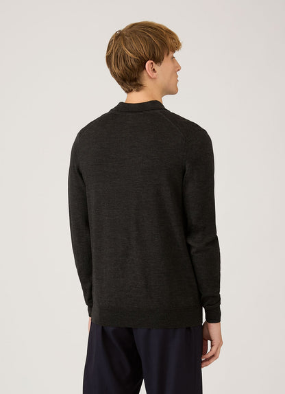 Ls Polo Shirt In Charcoal Melange