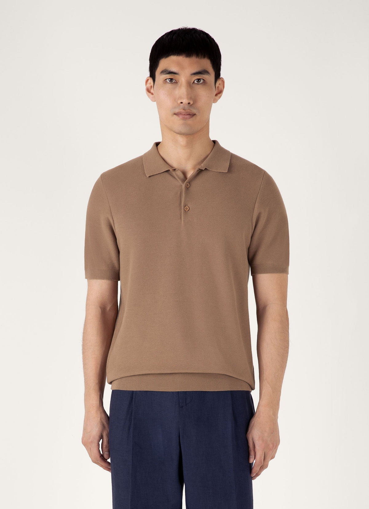 Men's Cotton Knit Polo Shirt in Dune