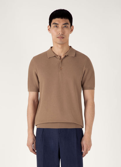 Men's Cotton Knit Polo Shirt in Dune