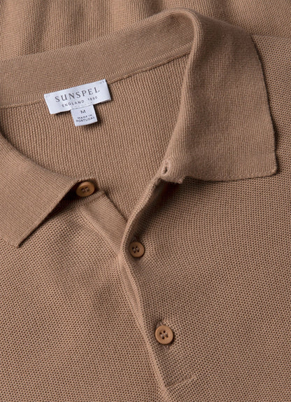 Men's Cotton Knit Polo Shirt in Dune