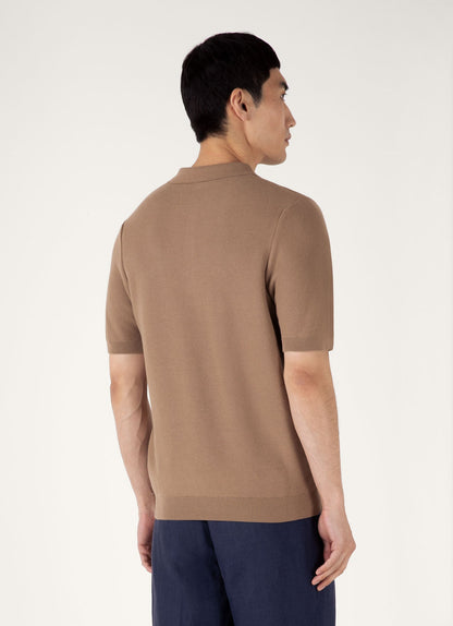 Men's Cotton Knit Polo Shirt in Dune