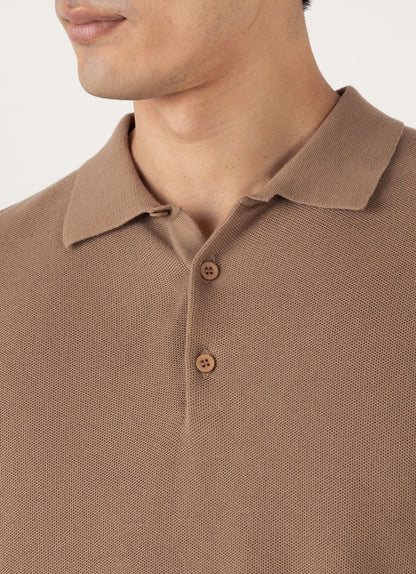 Men's Cotton Knit Polo Shirt in Dune
