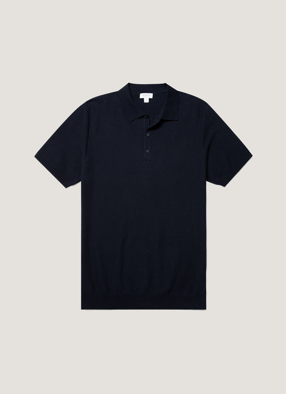 Mens Cotton Fine Texture Knitted Polo Shirt In Navy