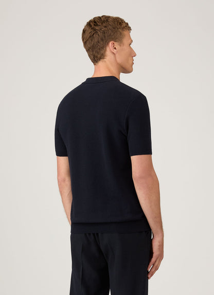 Mens Cotton Fine Texture Knitted Polo Shirt In Navy