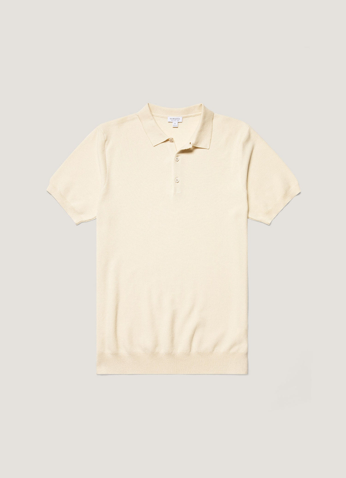 Mens Cotton Fine Texture Knitted Polo Shirt In Ecru