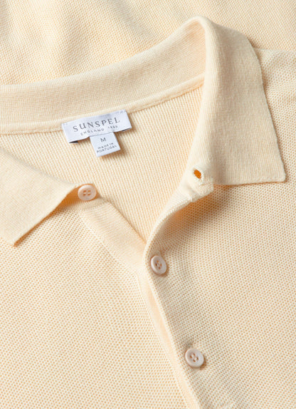 Mens Cotton Fine Texture Knitted Polo Shirt In Ecru