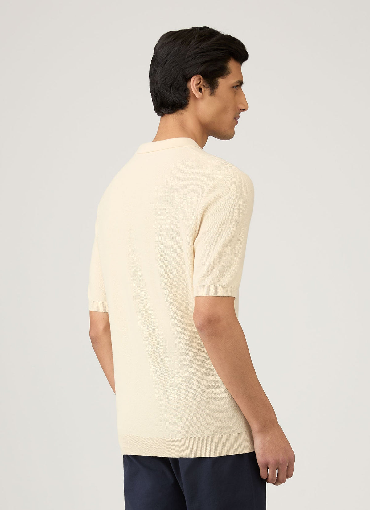 Mens Cotton Fine Texture Knitted Polo Shirt In Ecru
