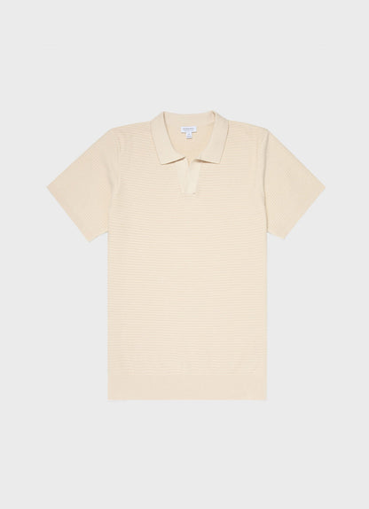 Mens Open Textured Polo Shirt In Ecru Mpol8193 Whcr