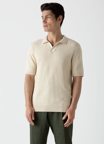 Mens Open Textured Polo Shirt In Ecru Mpol8193 Whcr