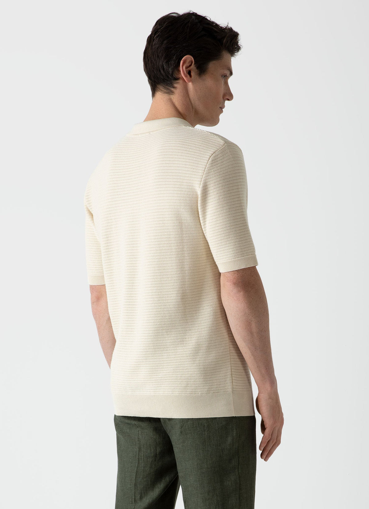 Mens Open Textured Polo Shirt In Ecru Mpol8193 Whcr