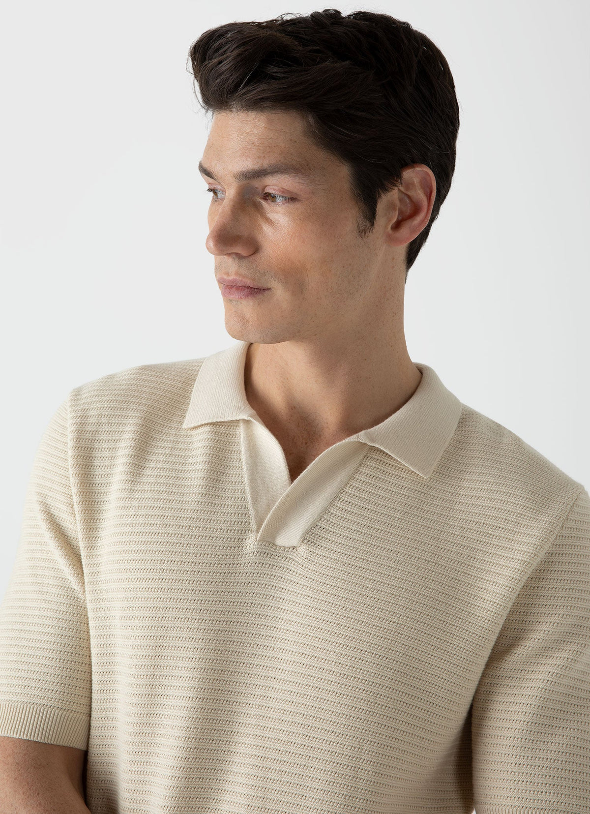 Mens Open Textured Polo Shirt In Ecru Mpol8193 Whcr