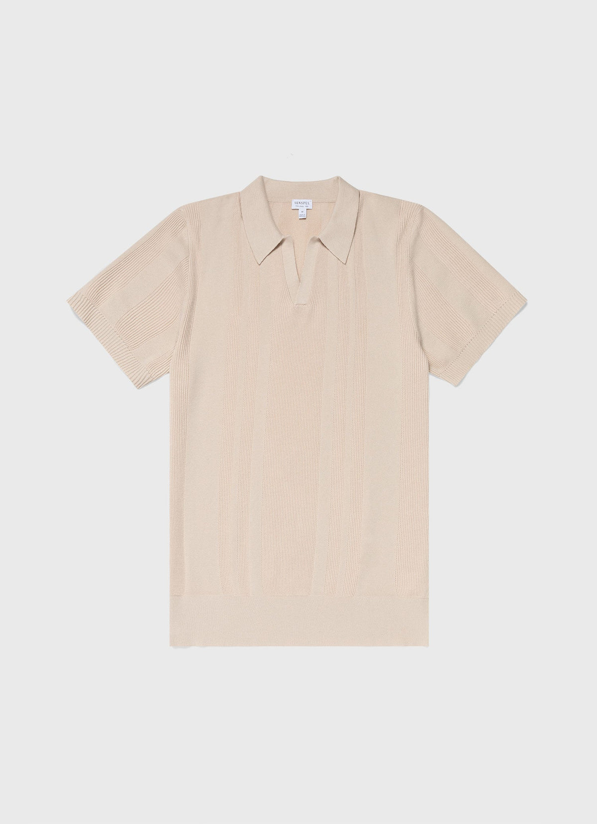 Mens Stripe Knit Polo Shirt In Beige Mpol8205 Whbe