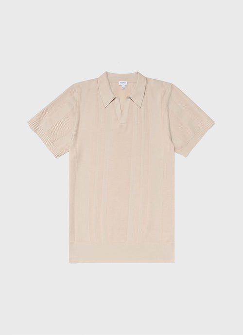 Mens Stripe Knit Polo Shirt In Beige Mpol8205 Whbe