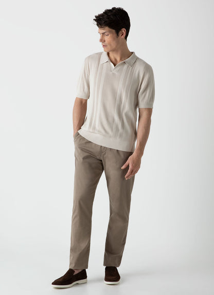 Mens Stripe Knit Polo Shirt In Beige Mpol8205 Whbe