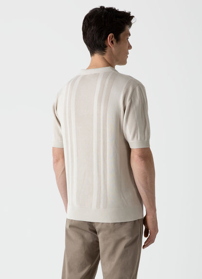 Mens Stripe Knit Polo Shirt In Beige Mpol8205 Whbe