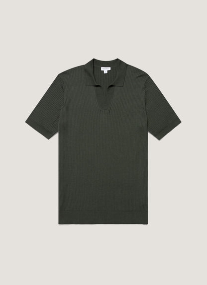 Mens Fine Rib Silk Cotton Polo Shirt In Dusk Green Mpol8241 Gnij