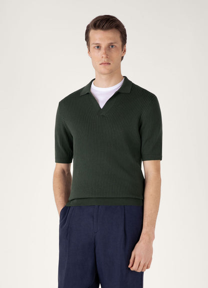 Mens Fine Rib Silk Cotton Polo Shirt In Dusk Green Mpol8241 Gnij