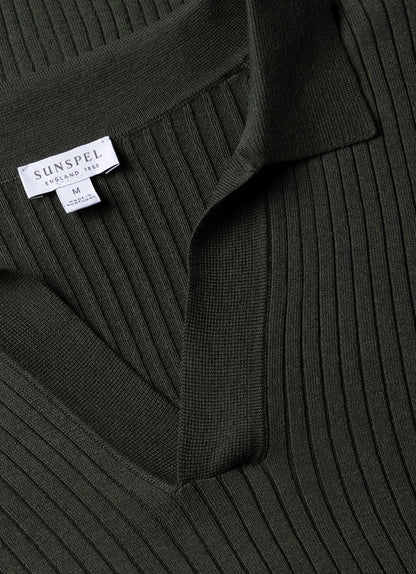 Mens Fine Rib Silk Cotton Polo Shirt In Dusk Green Mpol8241 Gnij