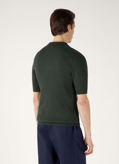 Mens Fine Rib Silk Cotton Polo Shirt In Dusk Green Mpol8241 Gnij