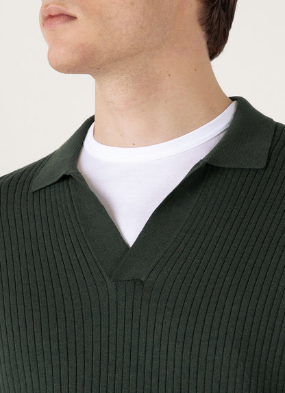 Mens Fine Rib Silk Cotton Polo Shirt In Dusk Green Mpol8241 Gnij