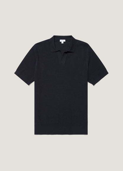 Mens Compact Mesh Knit Polo Shirt In Navy Mpol8280 Buaa