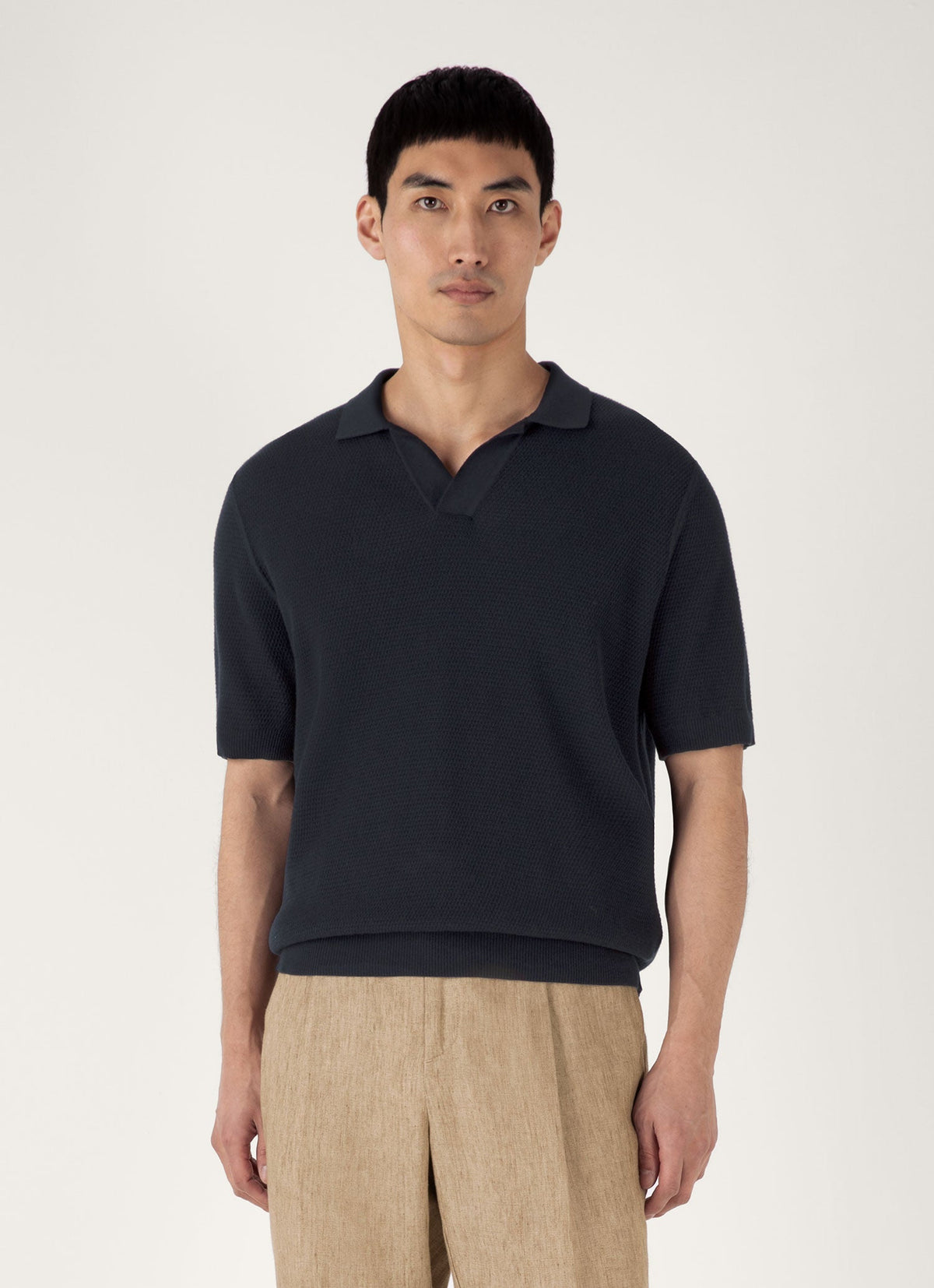 Mens Compact Mesh Knit Polo Shirt In Navy Mpol8280 Buaa