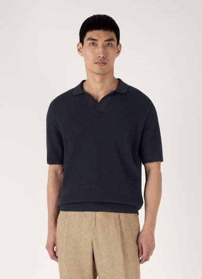 Mens Compact Mesh Knit Polo Shirt In Navy Mpol8280 Buaa