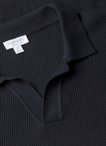 Mens Compact Mesh Knit Polo Shirt In Navy Mpol8280 Buaa
