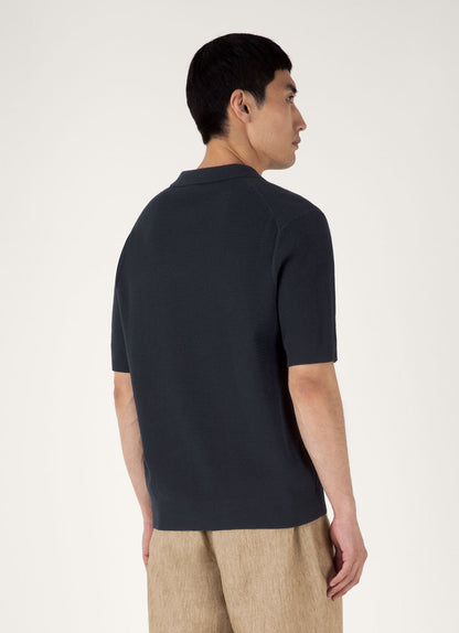Mens Compact Mesh Knit Polo Shirt In Navy Mpol8280 Buaa