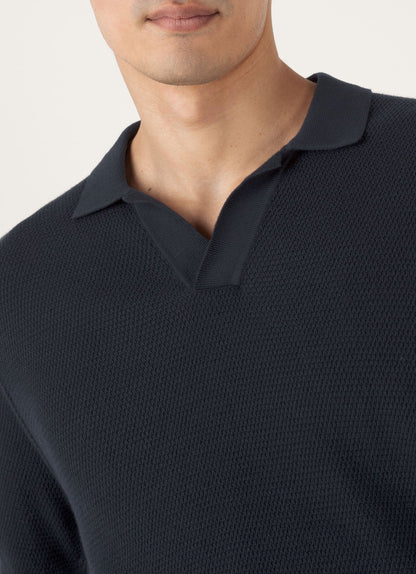 Mens Compact Mesh Knit Polo Shirt In Navy Mpol8280 Buaa