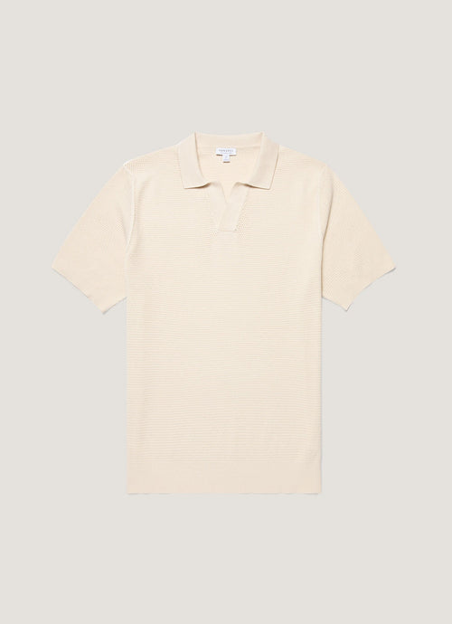 Men's Compact Mesh Knit Polo Shirt in Ecru